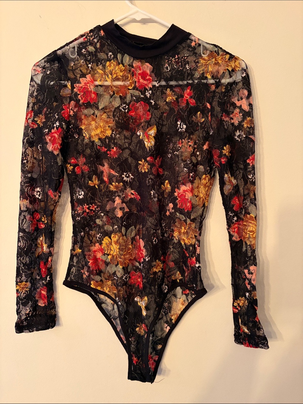 Sheer Floral Lace Bodysuit | Size Small | Shimmer Mesh | Romantic & Chic - Picture 2 of 4